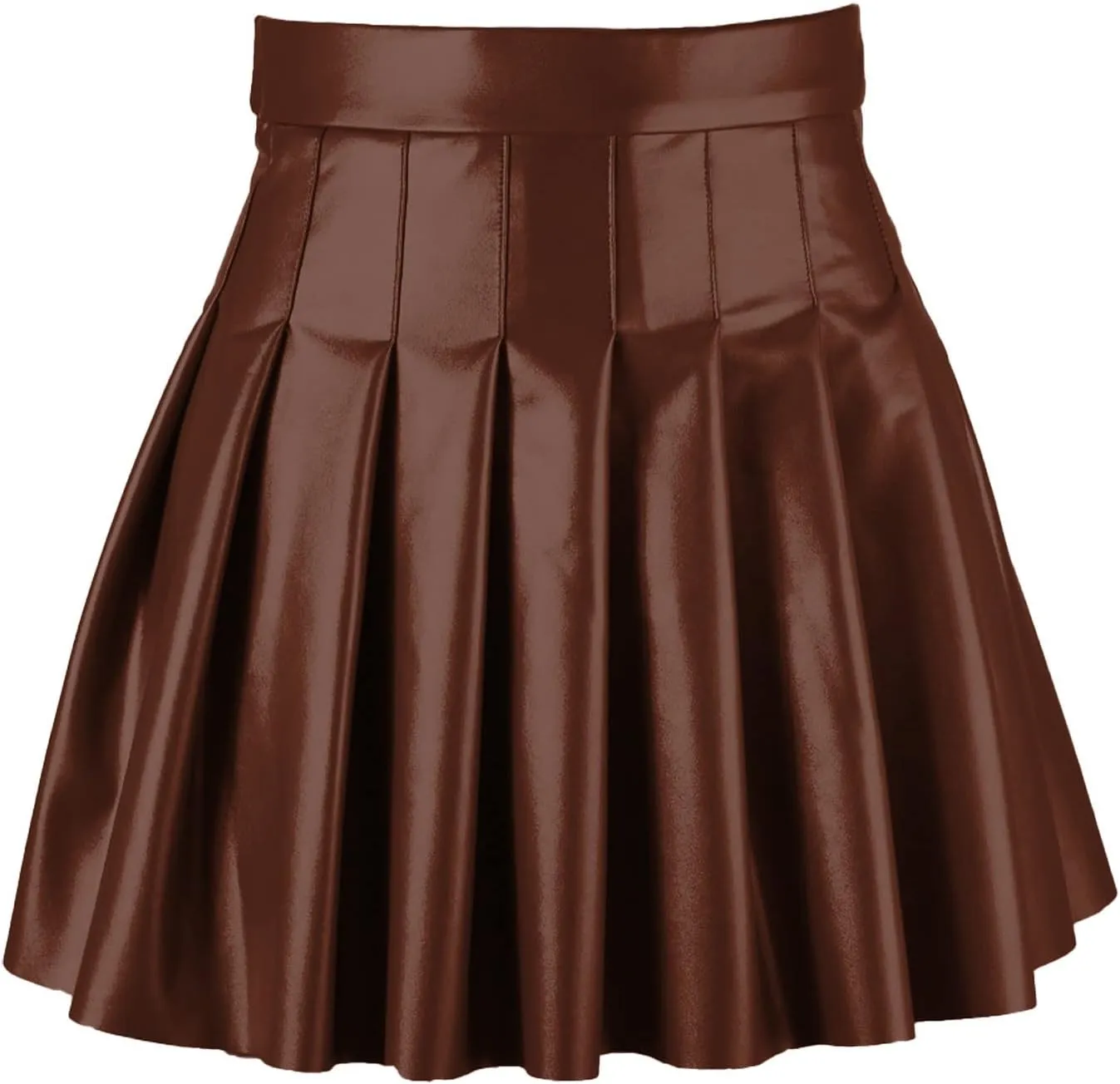 Women Fashion Pleated Skirt Waist High Leather Skirt Short Elegant Solid Skirt Pleated Midi Pleated School Girl