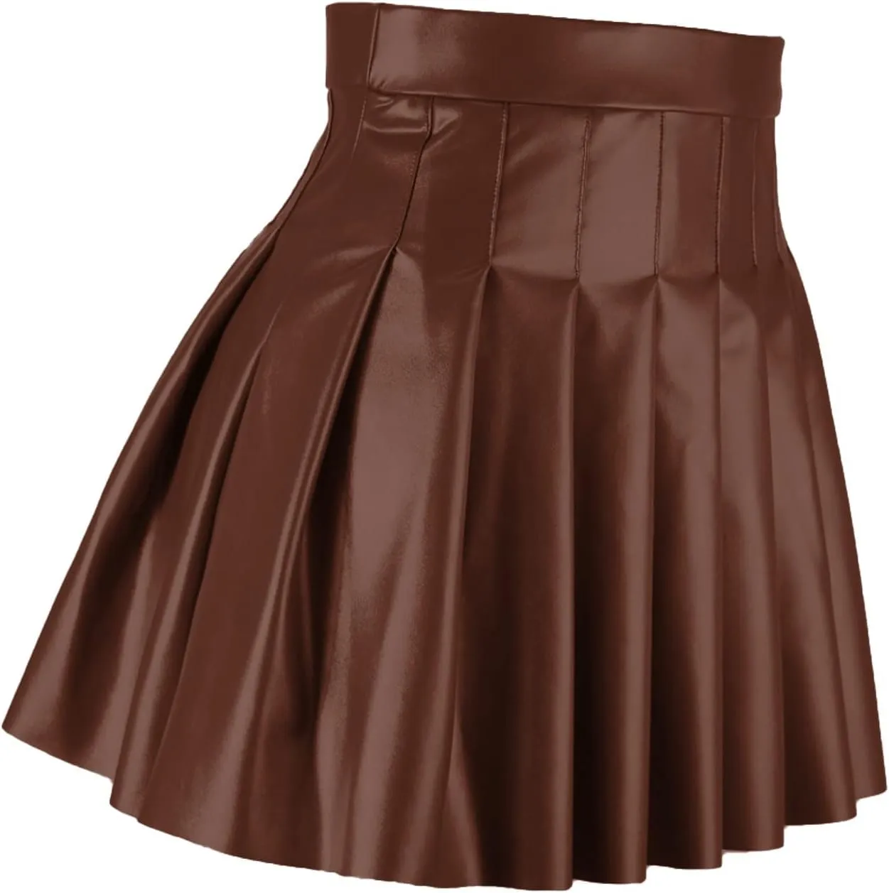 Women Fashion Pleated Skirt Waist High Leather Skirt Short Elegant Solid Skirt Pleated Midi Pleated School Girl