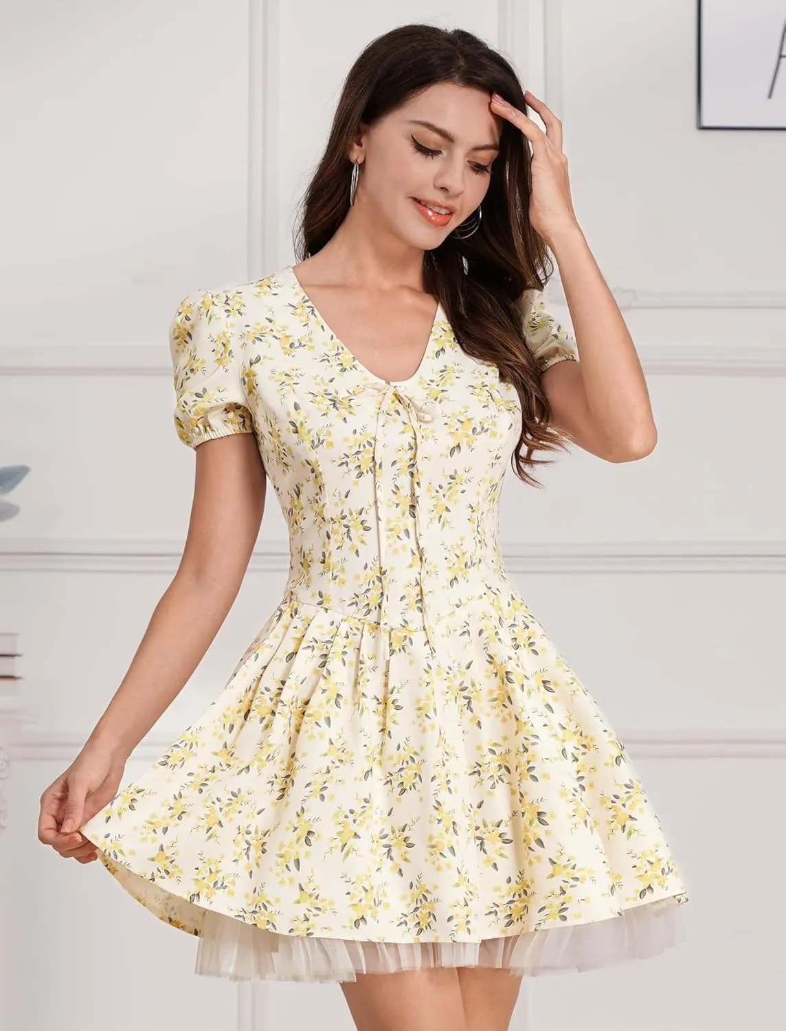 Women Floral Corset Dress Short Sleeve Boho Summer Dresses Sexy Lace Short Bustier Mini Dress Bustier Casual Sundress