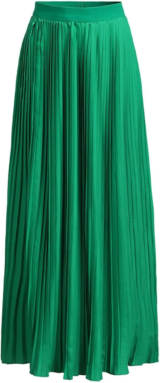 Women High Elastic Waist Pleated Skirt Maxi Swing A-line Skirts Summer Boho Long Beach Flowy Skirt Dress 2024 New