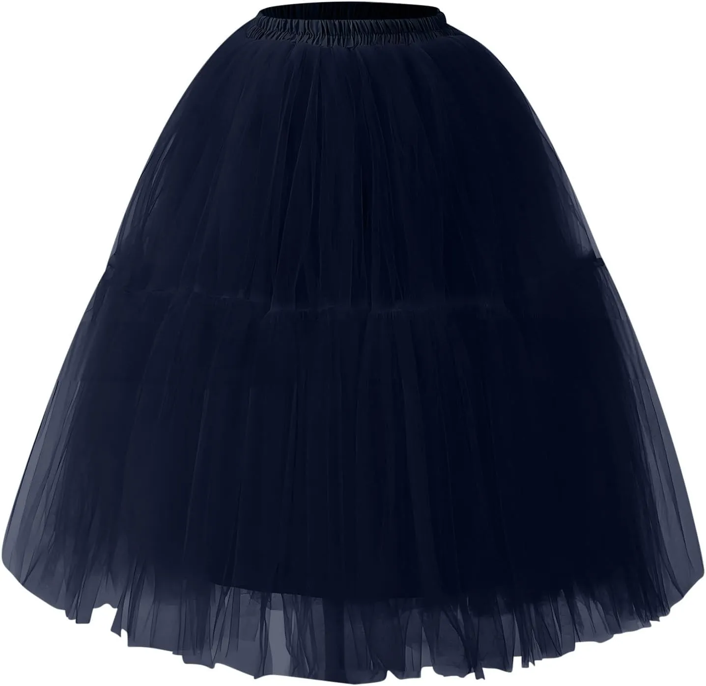 Women Mesh Splice Midi Skirts Elastic Waist Tulle Skirt A-Line Swing Knee Length Babydoll Peplum Trendy Prom Dress