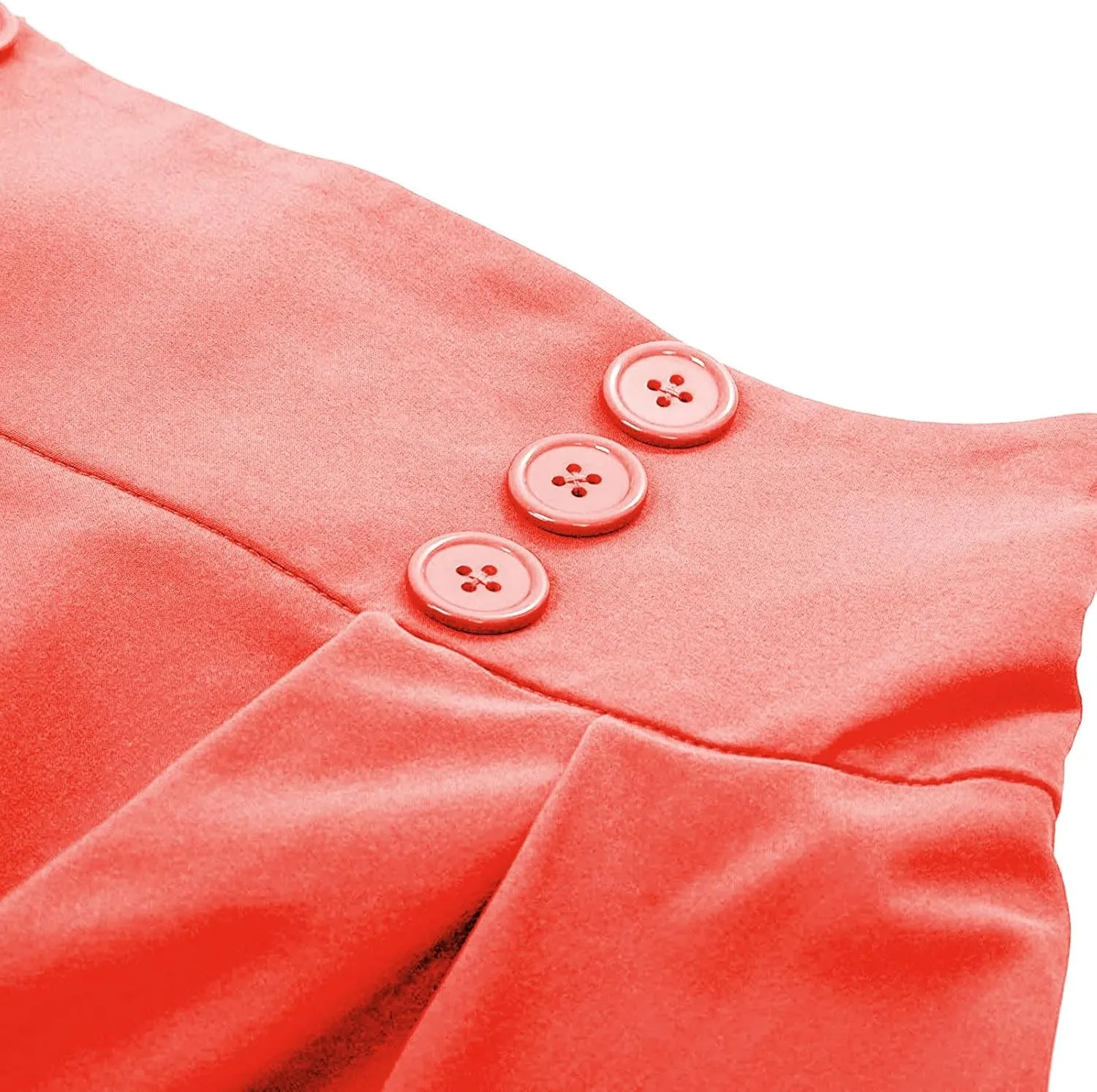 Women Midi Skirt Button High Waisted Elastic Casual Solid Color Pleated Knee Length Flowy A Line Skirts