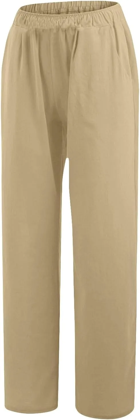 Women Pants High Waist Casual Drawstring Wide Leg Long Pant Solid Color Loose Business Office Trousers with Pockets