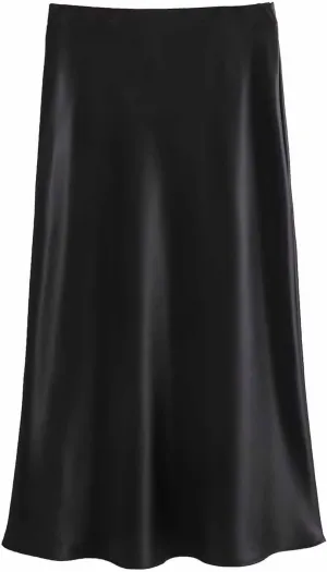 Women Satin Basic Midi Skirt Bodycon High Waist Pencil Skirts Elegant Casual Slim Fit Work Skirt for Going Out