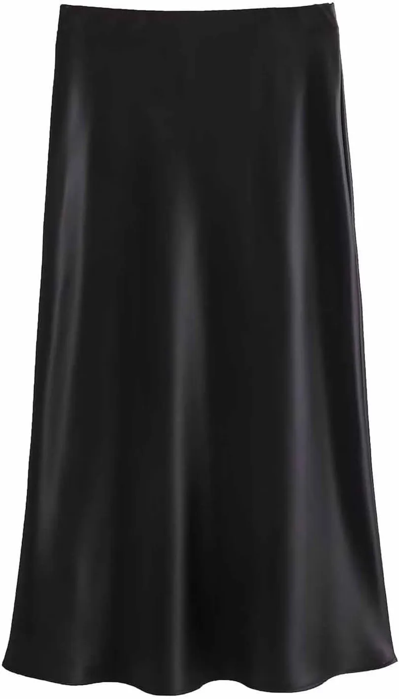 Women Satin Basic Midi Skirt Bodycon High Waist Pencil Skirts Elegant Casual Slim Fit Work Skirt for Going Out