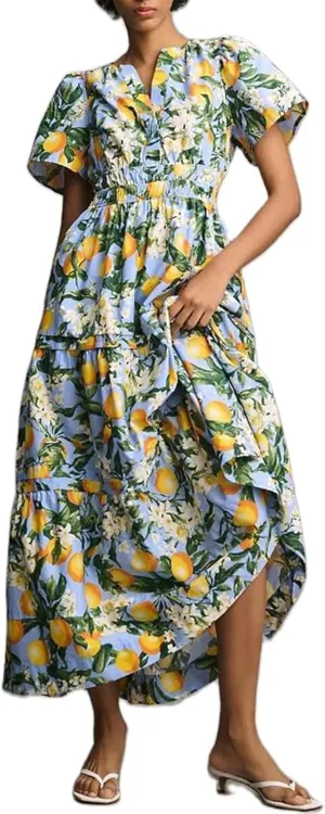 Women Summer Boho Maxi Dress Smocked Waist V-Neck Short Sleeve Tiered Flowy Dresses Beach Sundress Clubwear