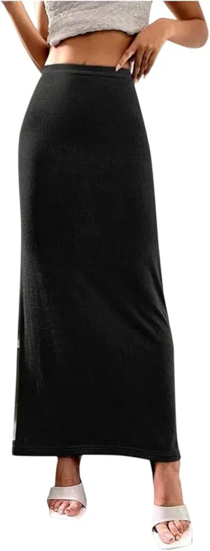Women Vintage A-line Mid Skirt Elastic High Waist Ankle Hip Hugging Velvet Maxi Skirt Casual Flowy Swing Long Skirts