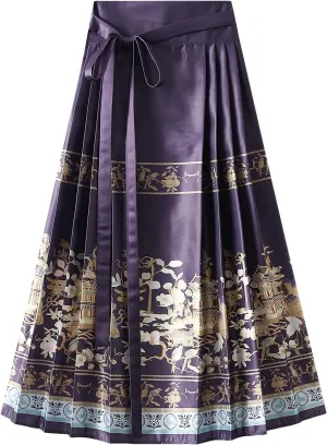 Women's 2024 Bohemian Long Skirts Elastic High Waist A Line Maxi Skirts Summer Casual Pleated Flowy Skirts