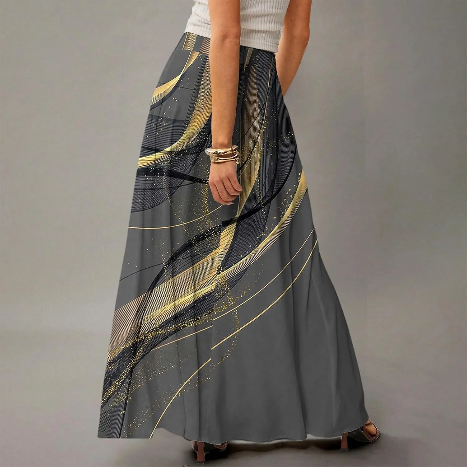 Women's 2025 Bohemian Long Skirts High Waist Flowy A Line Maxi Skirts with Pocket, S-2XL