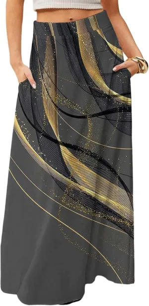 Women's 2025 Bohemian Long Skirts High Waist Flowy A Line Maxi Skirts with Pocket, S-2XL