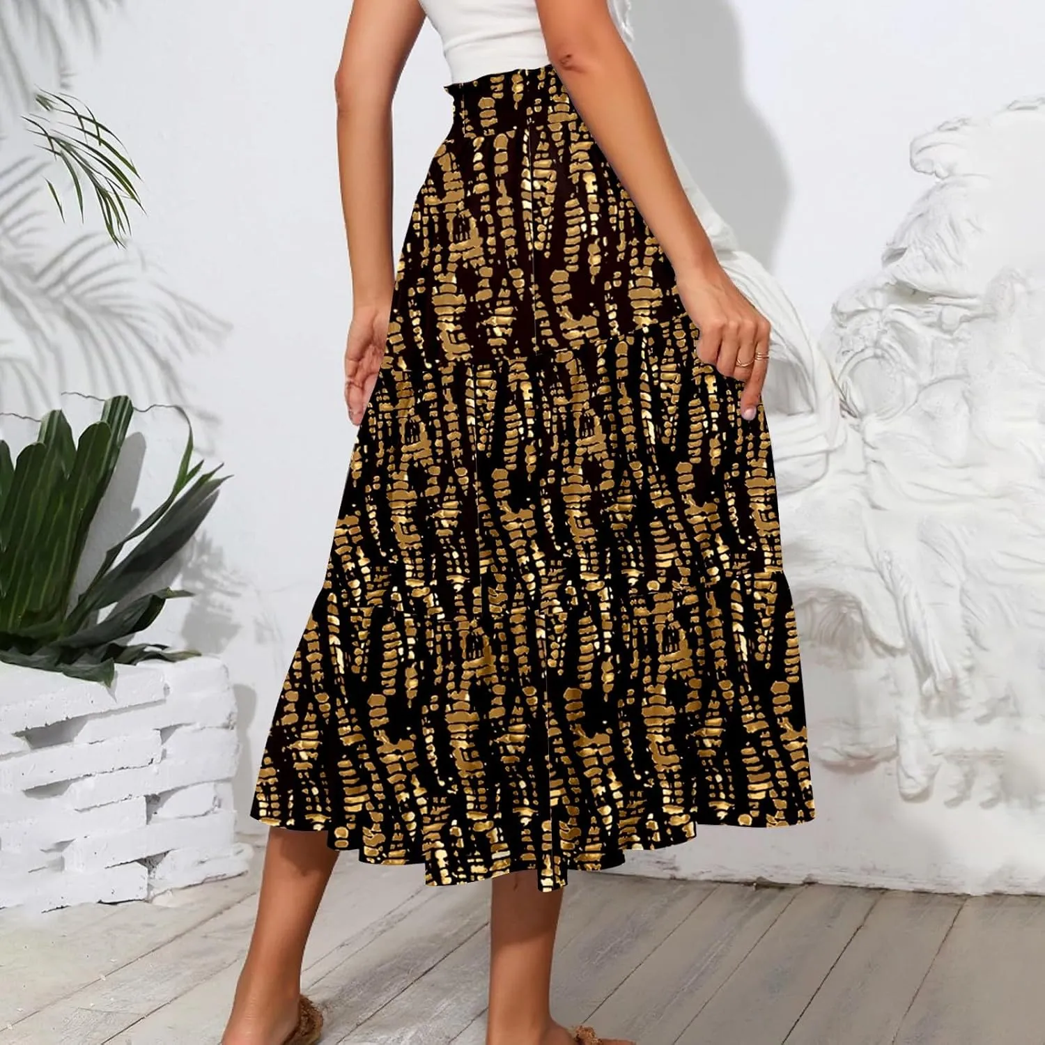 Women's 2025 Bohemian Summer Skirts High Waist Pleated A Line Flowy Midi Skirts with Pocket, S-2XL