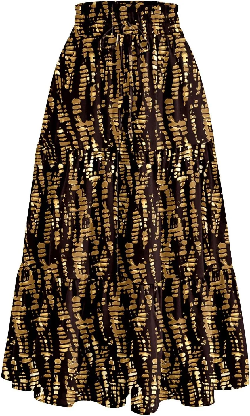 Women's 2025 Bohemian Summer Skirts High Waist Pleated A Line Flowy Midi Skirts with Pocket, S-2XL