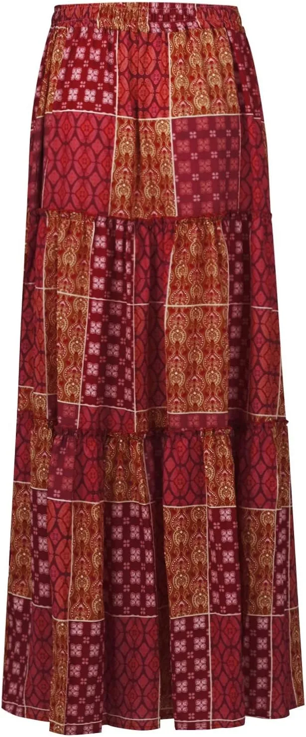 Womens 2025 Summer Boho Floral Maxi Skirt High Waist Casual Elastic Waist Flowy Pleated A Line Skirts with Pockets