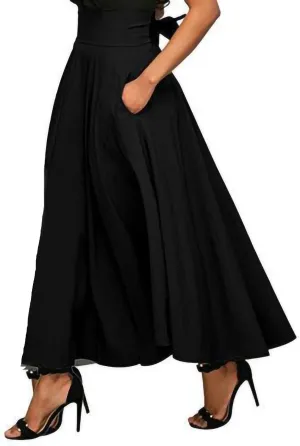 Womens A Line High Waist Solid Casual Pleated with Pocket Long Skirts for Women Tennis Skirts High Rise Robe Fashion