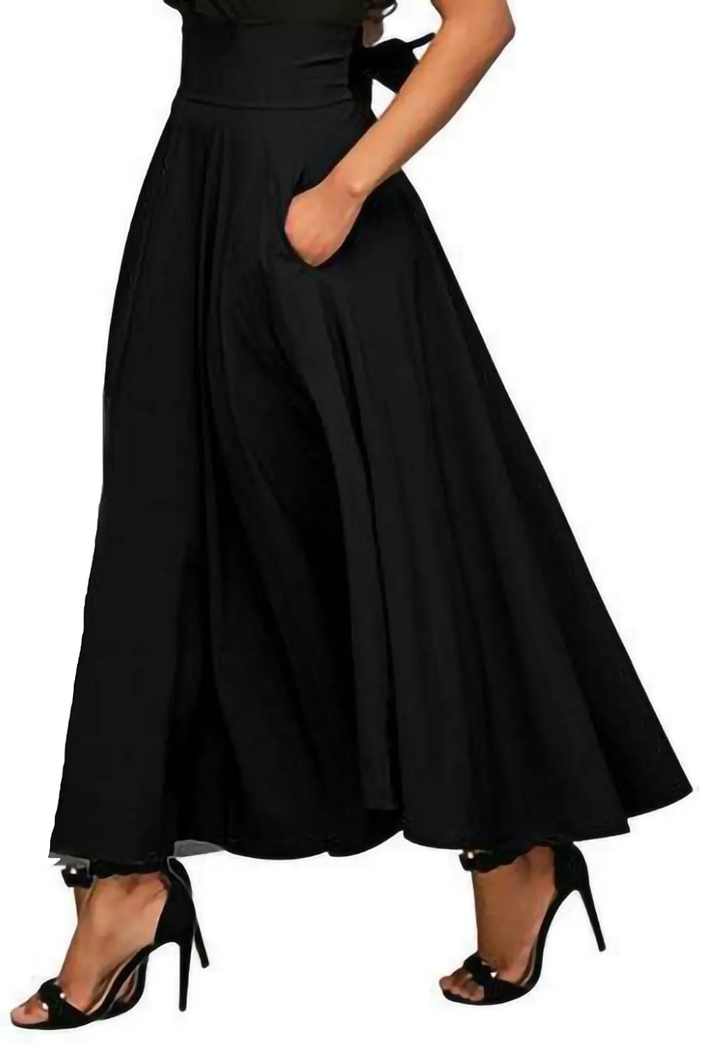 Womens A Line High Waist Solid Casual Pleated with Pocket Long Skirts for Women Tennis Skirts High Rise Robe Fashion