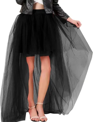 Women's A-Line High Waisted Midi Skirt Short Thin Women's Sexy Skirts Sexy Black Mesh Skirt Front Short Back Long