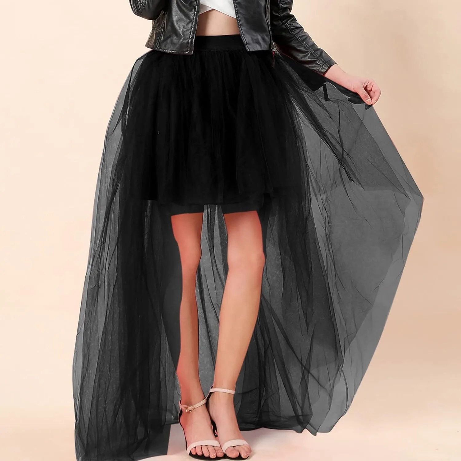 Women's A-Line High Waisted Midi Skirt Short Thin Women's Sexy Skirts Sexy Black Mesh Skirt Front Short Back Long