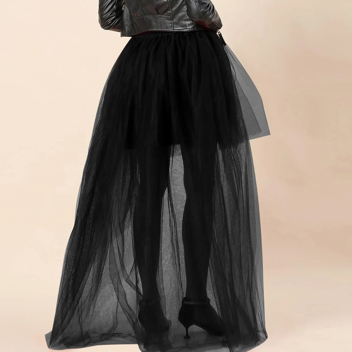 Women's A-Line High Waisted Midi Skirt Short Thin Women's Sexy Skirts Sexy Black Mesh Skirt Front Short Back Long