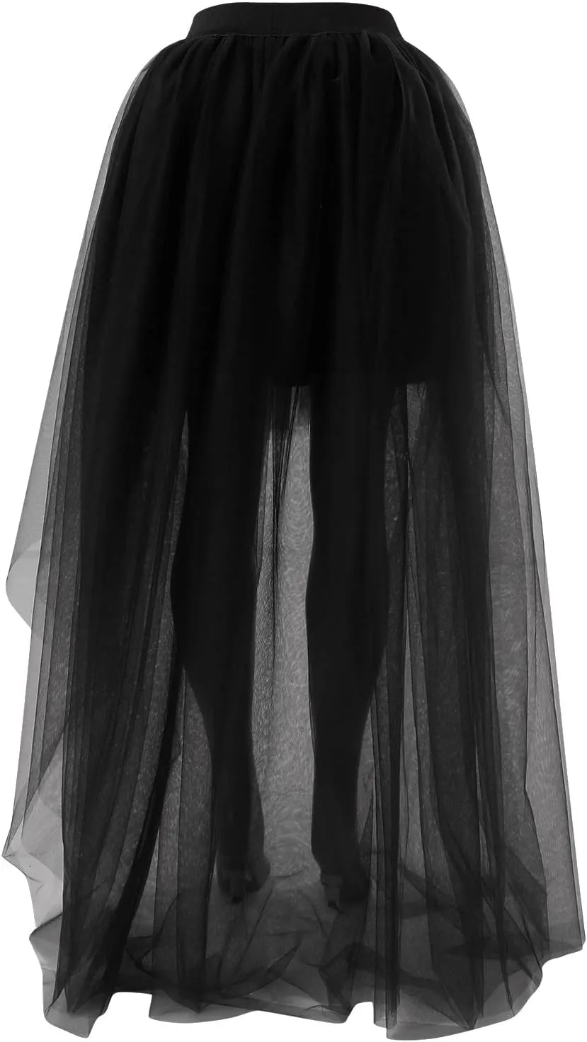 Women's A-Line High Waisted Midi Skirt Short Thin Women's Sexy Skirts Sexy Black Mesh Skirt Front Short Back Long