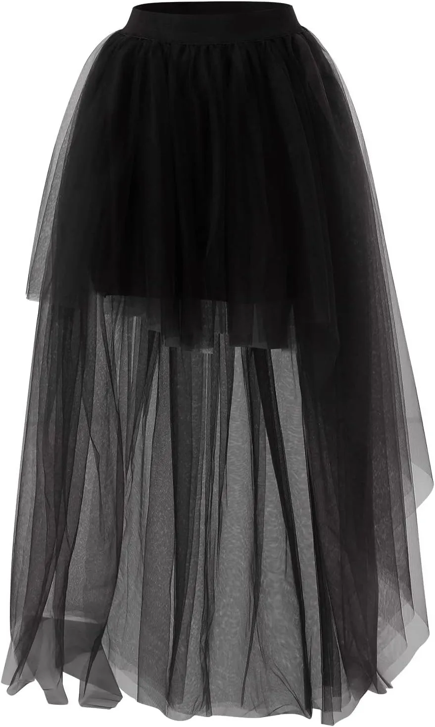 Women's A-Line High Waisted Midi Skirt Short Thin Women's Sexy Skirts Sexy Black Mesh Skirt Front Short Back Long