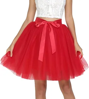Women's A-Line High Waisted Midi Skirt Skirts for Women Trendy Lady's Princess Tutu Skirt Tulle Midi Knee Length