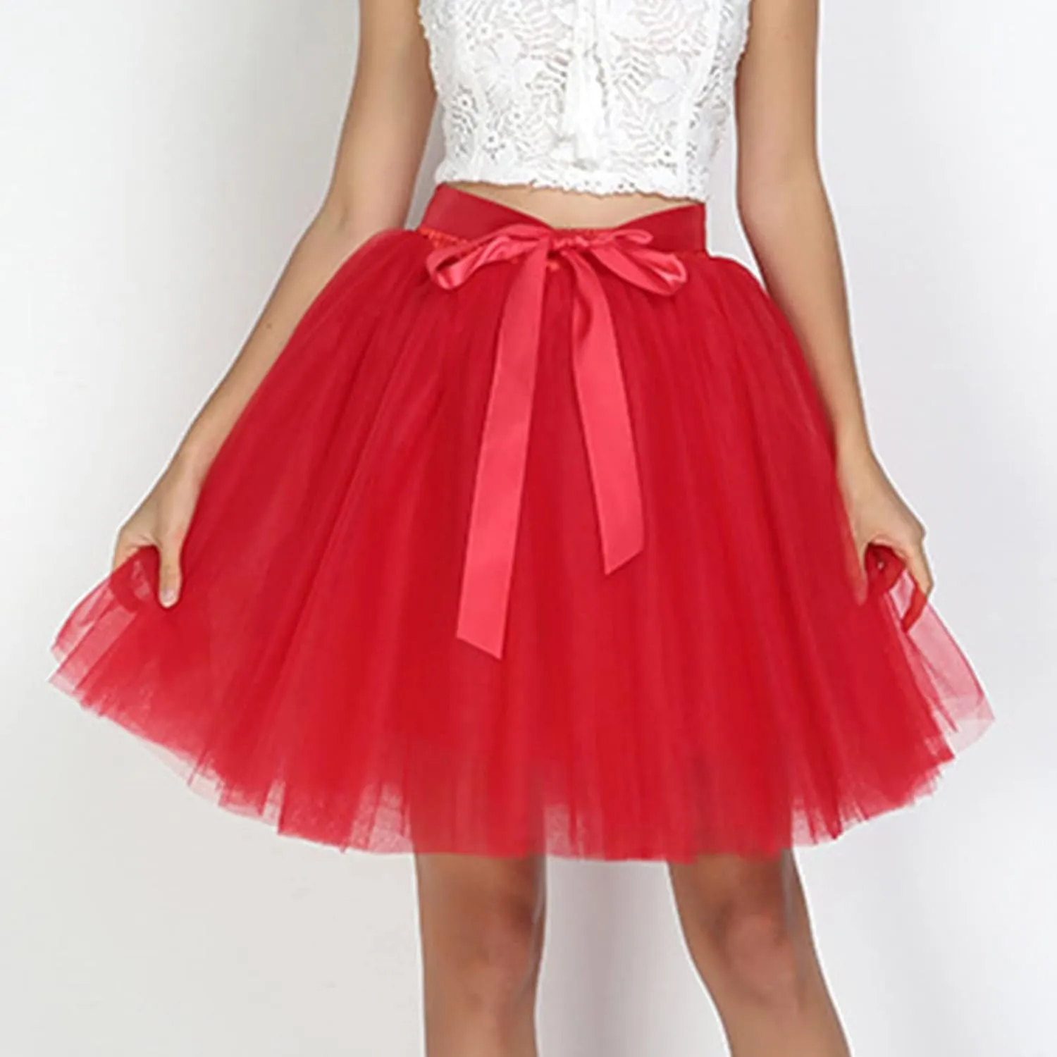 Women's A-Line High Waisted Midi Skirt Skirts for Women Trendy Lady's Princess Tutu Skirt Tulle Midi Knee Length