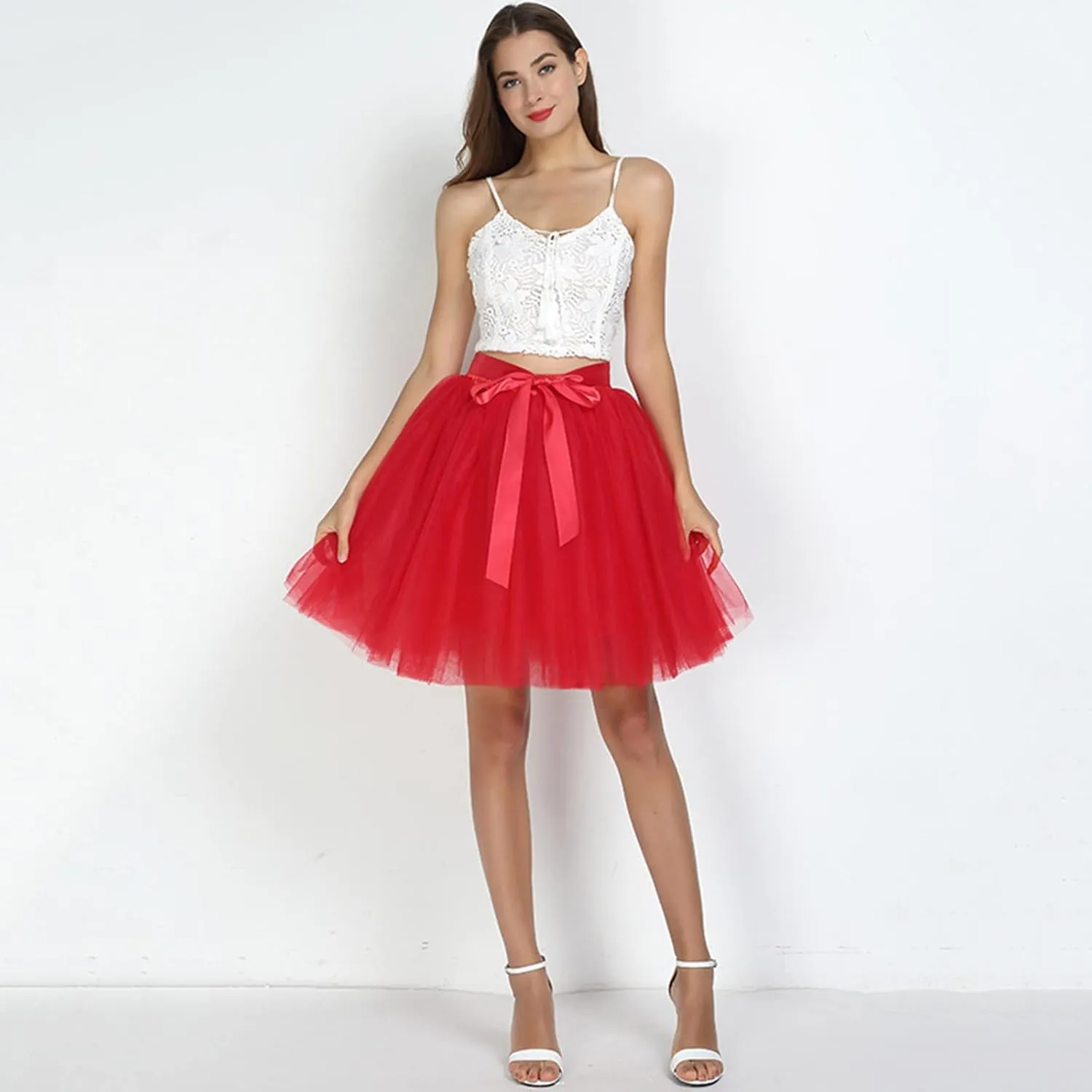 Women's A-Line High Waisted Midi Skirt Skirts for Women Trendy Lady's Princess Tutu Skirt Tulle Midi Knee Length