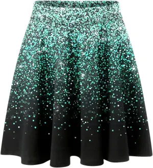 Womens A Line Midi Skirt High Elastic Waist Sequin Skirts Pleated Ruffle Hem Mini Vintage Elegant Casual Skirts