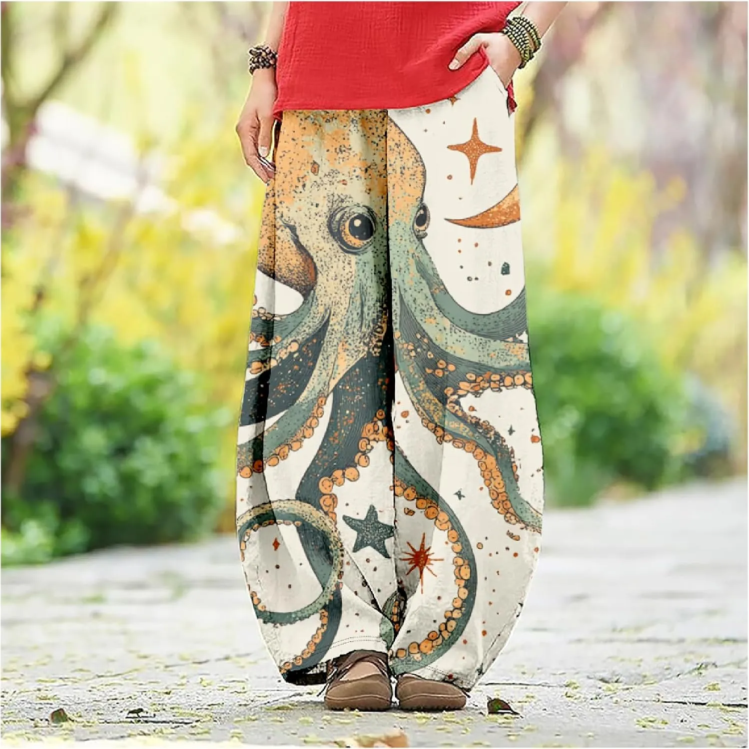 Womens Baggy Cotton Linen Blend Lantern Trousers Ladies Summer Casual Elastic Waist Hippie Wide Leg Palazzo Pants