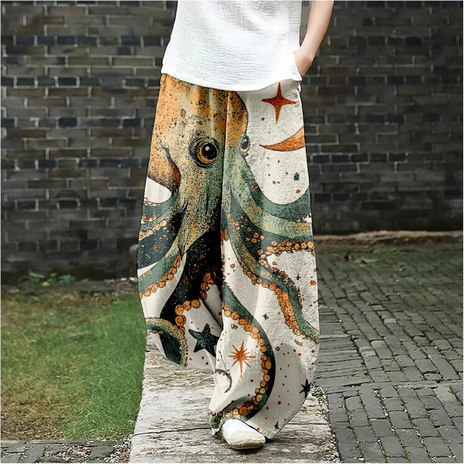 Womens Baggy Cotton Linen Blend Lantern Trousers Ladies Summer Casual Elastic Waist Hippie Wide Leg Palazzo Pants