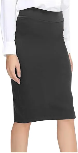 Womens Basic Pencil Skirt Knee Length Office Midi Bodycon High Waist Solid Color Dress Summer Casual Split Skirts