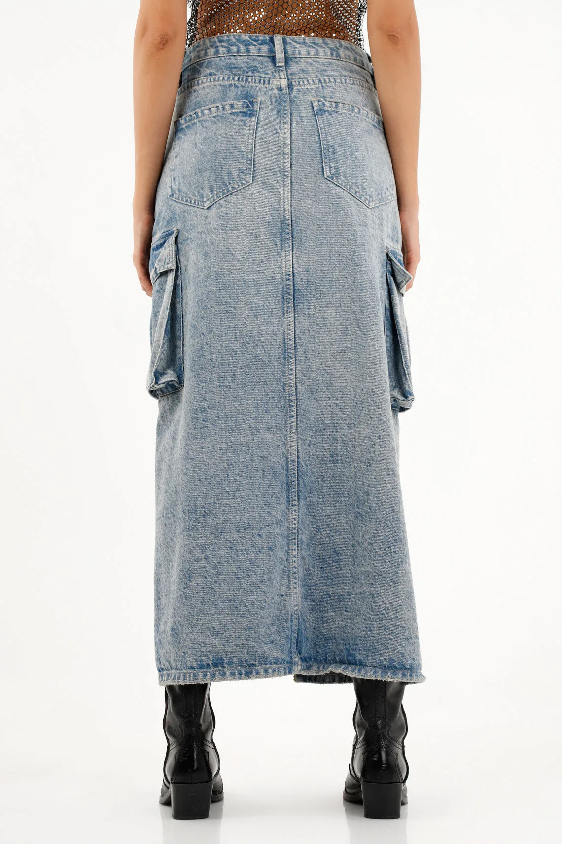 Women's Blue Denim Cargo Pocket Skirt