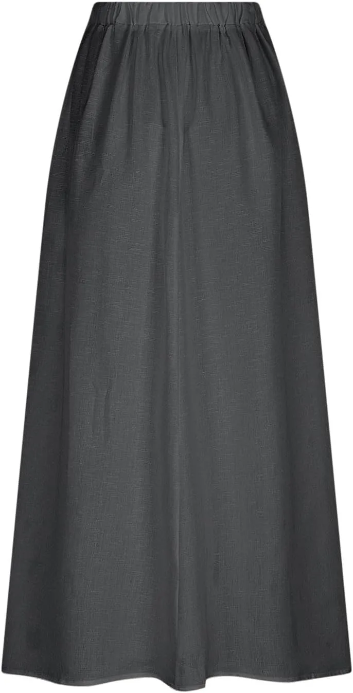 Women's Bohemian Skirts Solid Plus Size Loose Comfy Skirt Casual Dress Skirts High Waist Long Skirt with Pockets