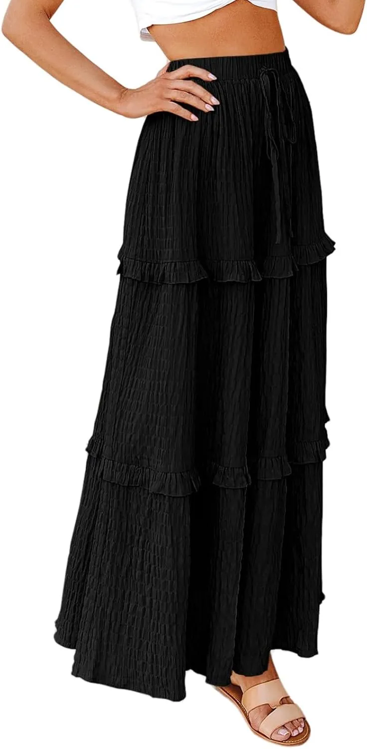 Womens Boho Floral Wrap Maxi Skirt High Waist Pleated A-Line Flowy Swing Line Maxi Long Skirt Beach Skirts