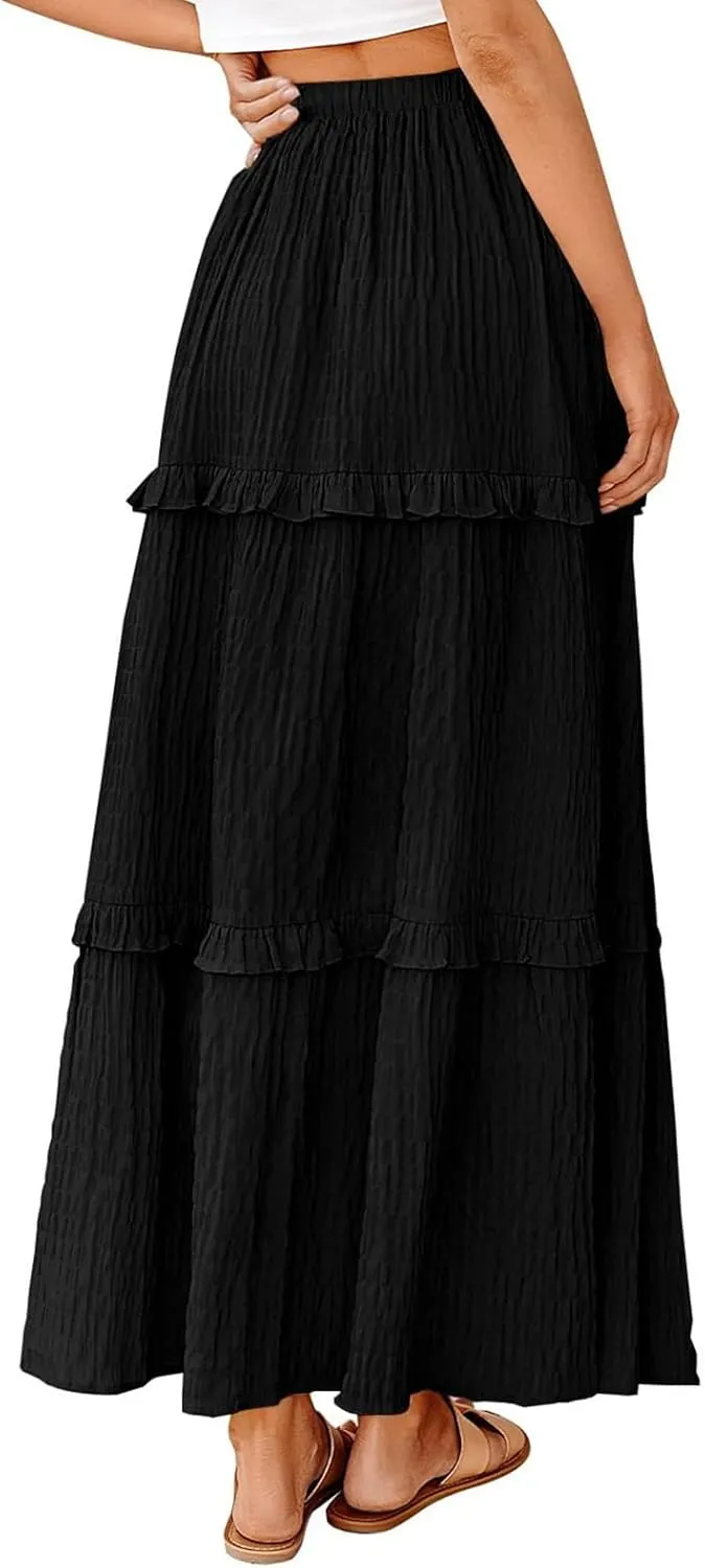 Womens Boho Floral Wrap Maxi Skirt High Waist Pleated A-Line Flowy Swing Line Maxi Long Skirt Beach Skirts