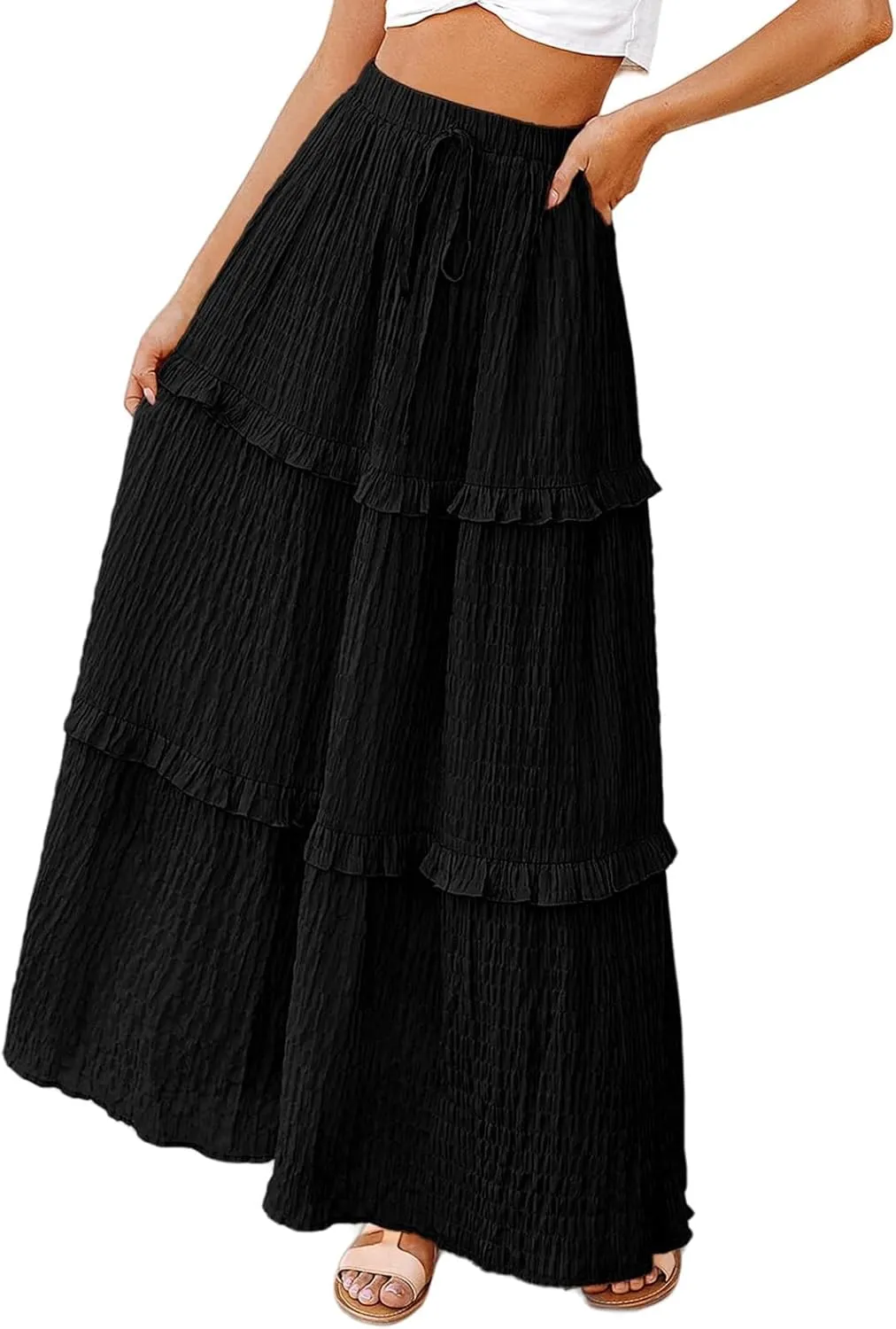 Womens Boho Floral Wrap Maxi Skirt High Waist Pleated A-Line Flowy Swing Line Maxi Long Skirt Beach Skirts