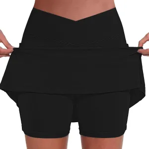 Women's Boho Skirts 2025 Summer Athletic Loose Trendy Drawstring Solid Color Yoga Fitness Tennis Skirt, S-5XL