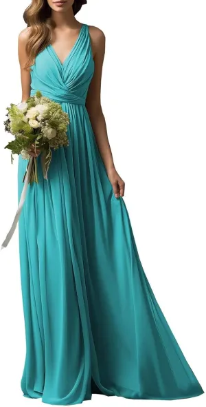 Womens Bridesmaid Dresses Pleat Formal Long Chiffon Wedding Dress for Prom Gowns 2024