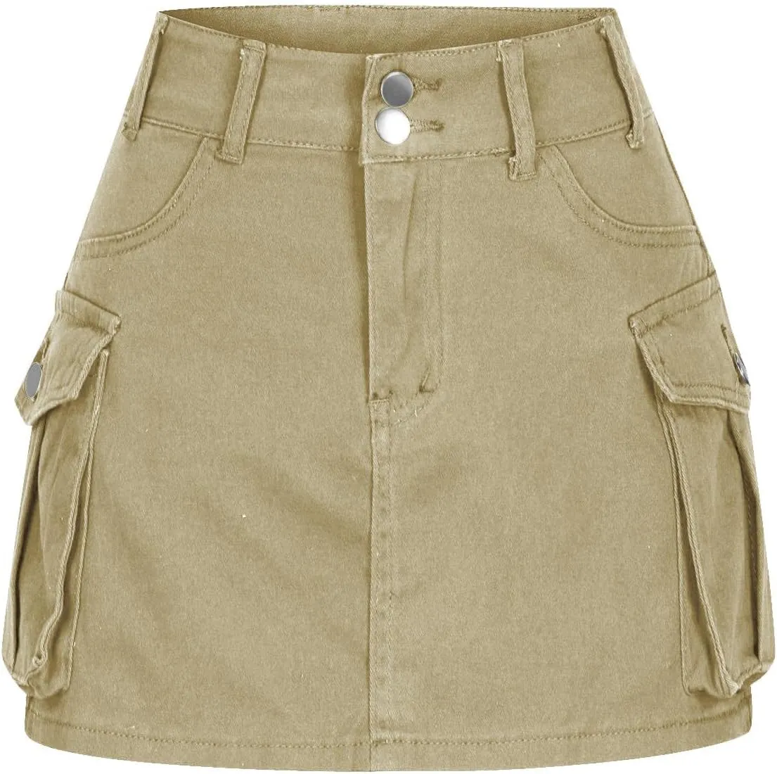 Women's Casual Button Zipper Skirt High Waist Solid Color Jean Skirt Stretch Sexy Cute Denim Skirts with Pockets