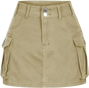 Women's Casual Button Zipper Skirt High Waist Solid Color Jean Skirt Stretch Sexy Cute Denim Skirts with Pockets