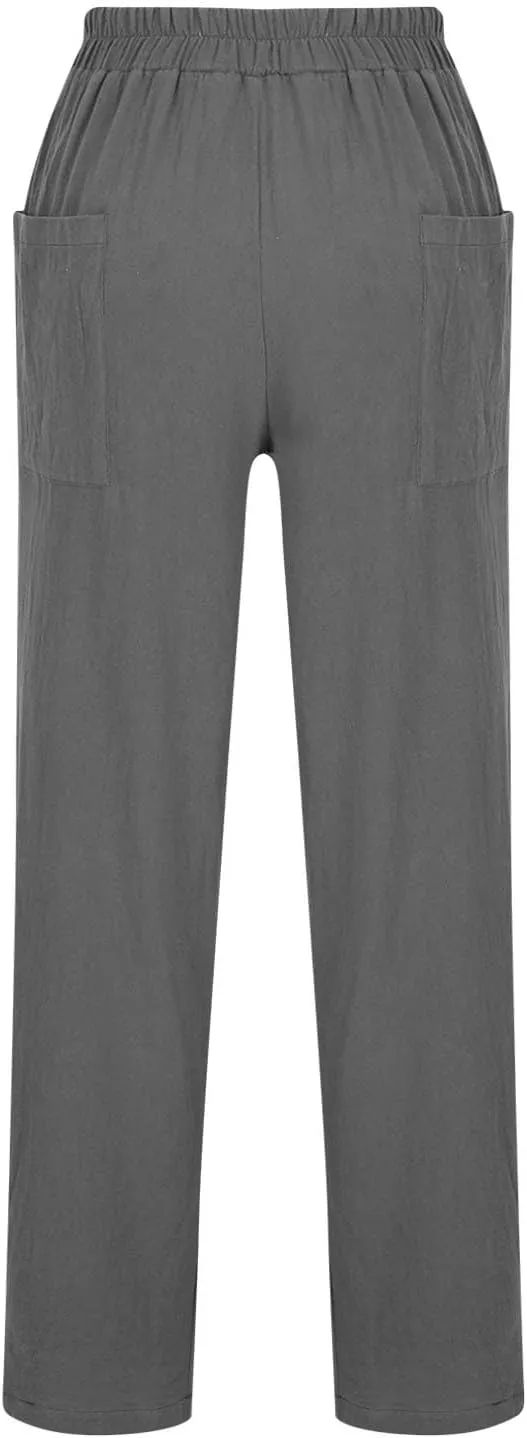 Womens Casual High Waist Pants 2024 Spring Summer Trendy Wide Leg Slacks Trouser Travel Vacation Outfits with Pocket