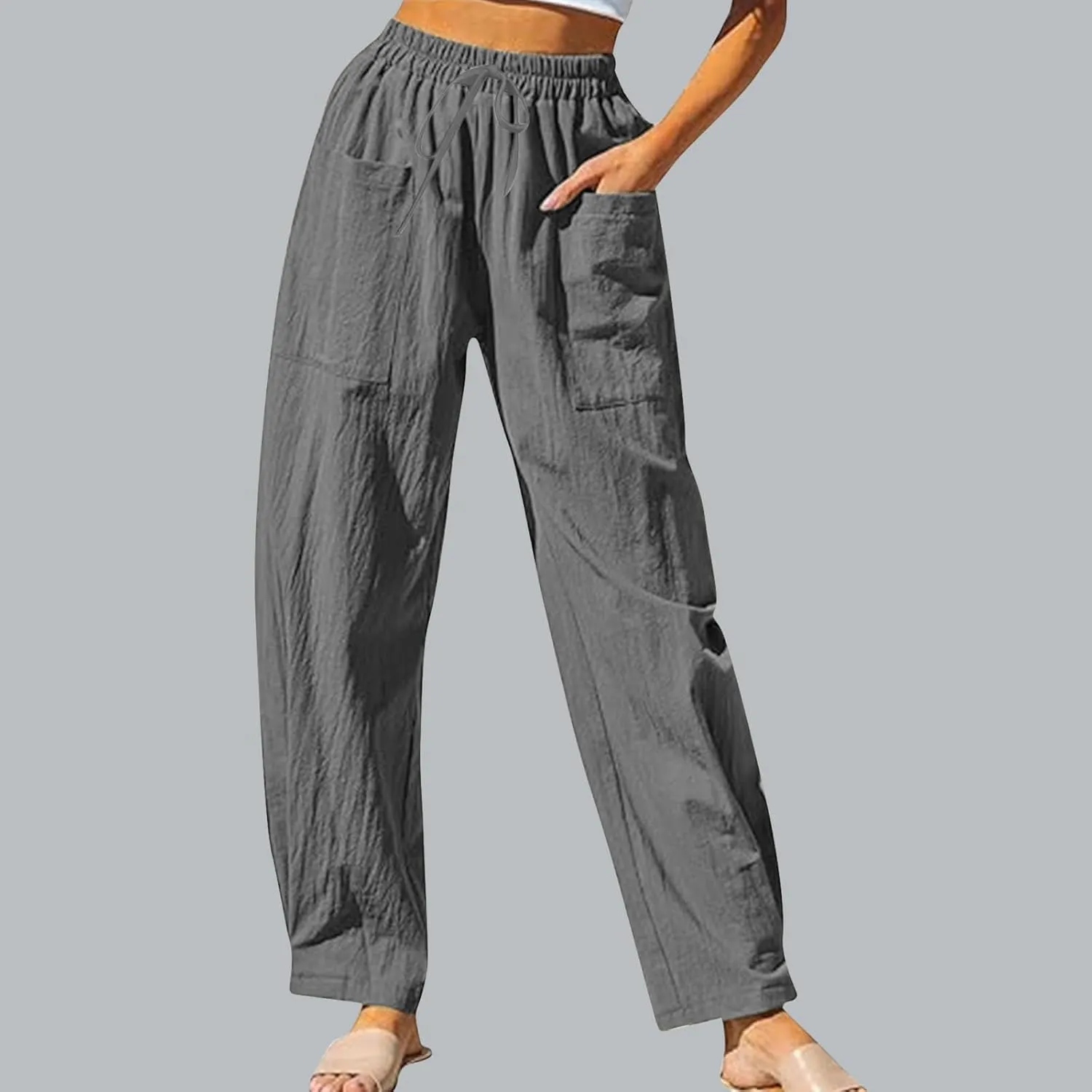 Womens Casual High Waist Pants 2024 Spring Summer Trendy Wide Leg Slacks Trouser Travel Vacation Outfits with Pocket