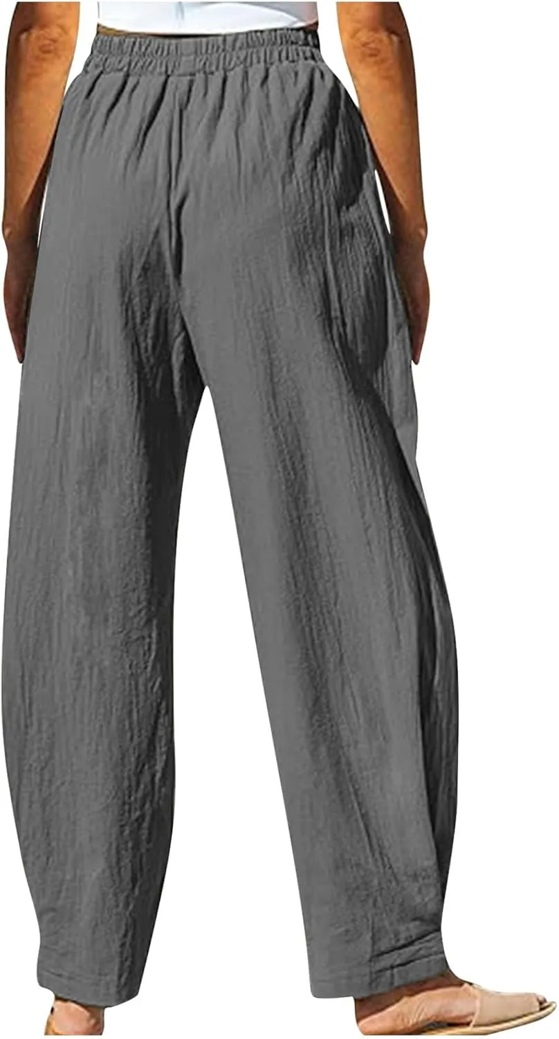 Womens Casual High Waist Pants 2024 Spring Summer Trendy Wide Leg Slacks Trouser Travel Vacation Outfits with Pocket