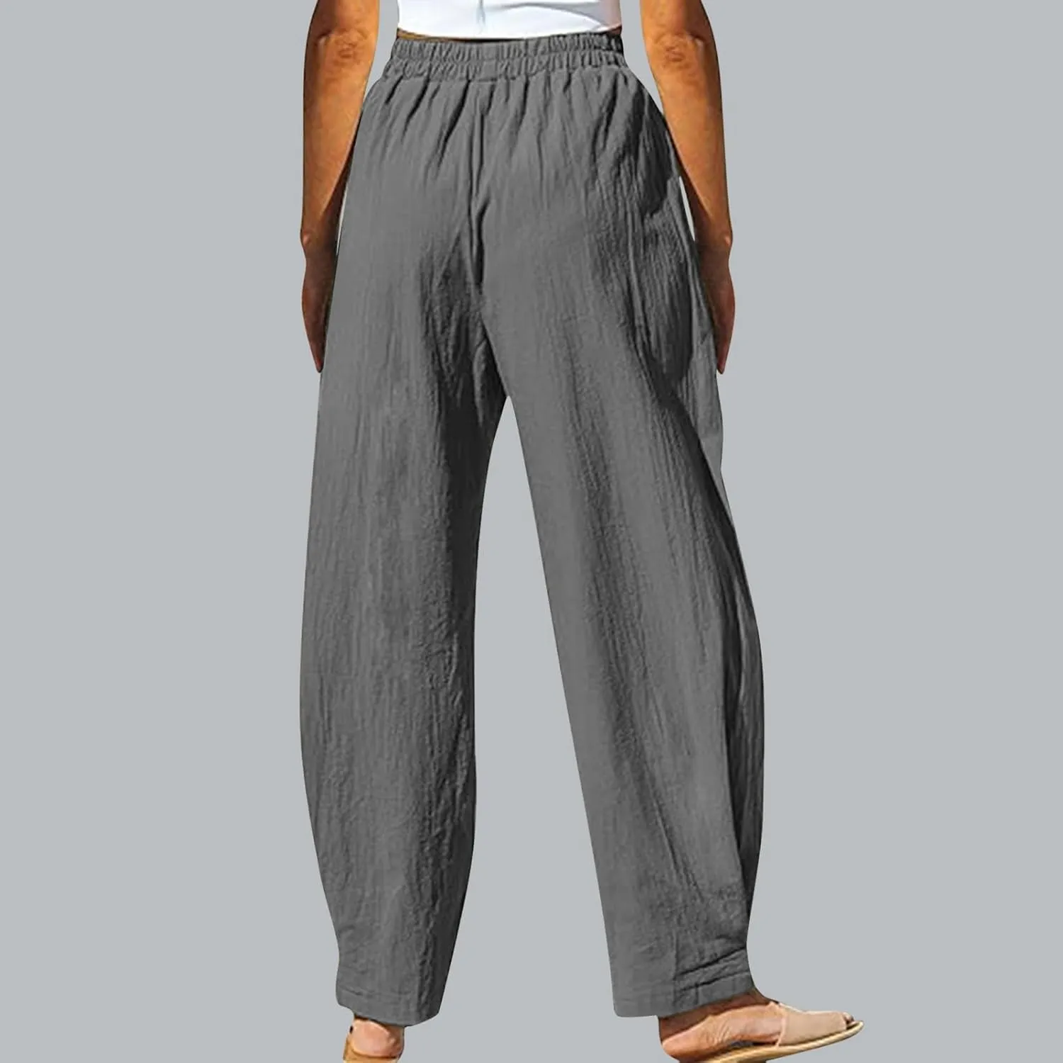 Womens Casual High Waist Pants 2024 Spring Summer Trendy Wide Leg Slacks Trouser Travel Vacation Outfits with Pocket