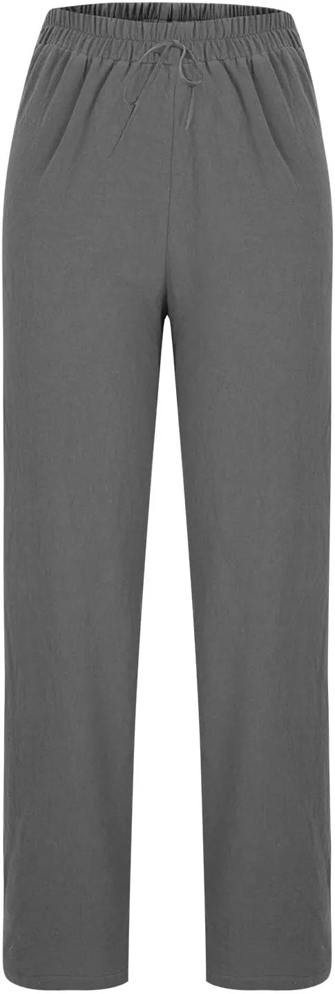 Womens Casual High Waist Pants 2024 Spring Summer Trendy Wide Leg Slacks Trouser Travel Vacation Outfits with Pocket