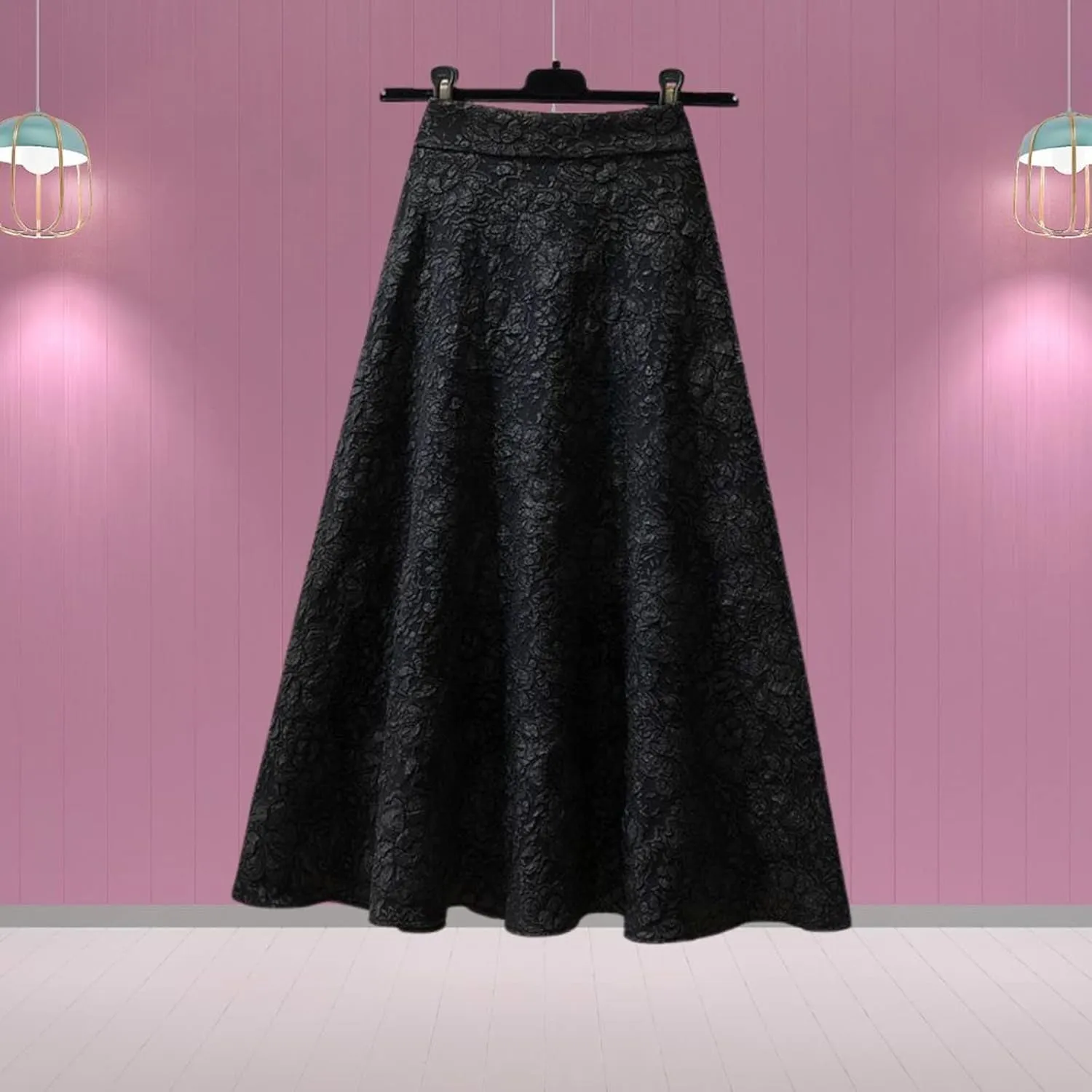 Womens Casual High Waisted A Line Solid Flower Skirts Sexy Midi Length Trendy Work Skirt for Women Floral Swing Flare