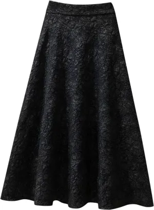 Womens Casual High Waisted A Line Solid Flower Skirts Sexy Midi Length Trendy Work Skirt for Women Floral Swing Flare