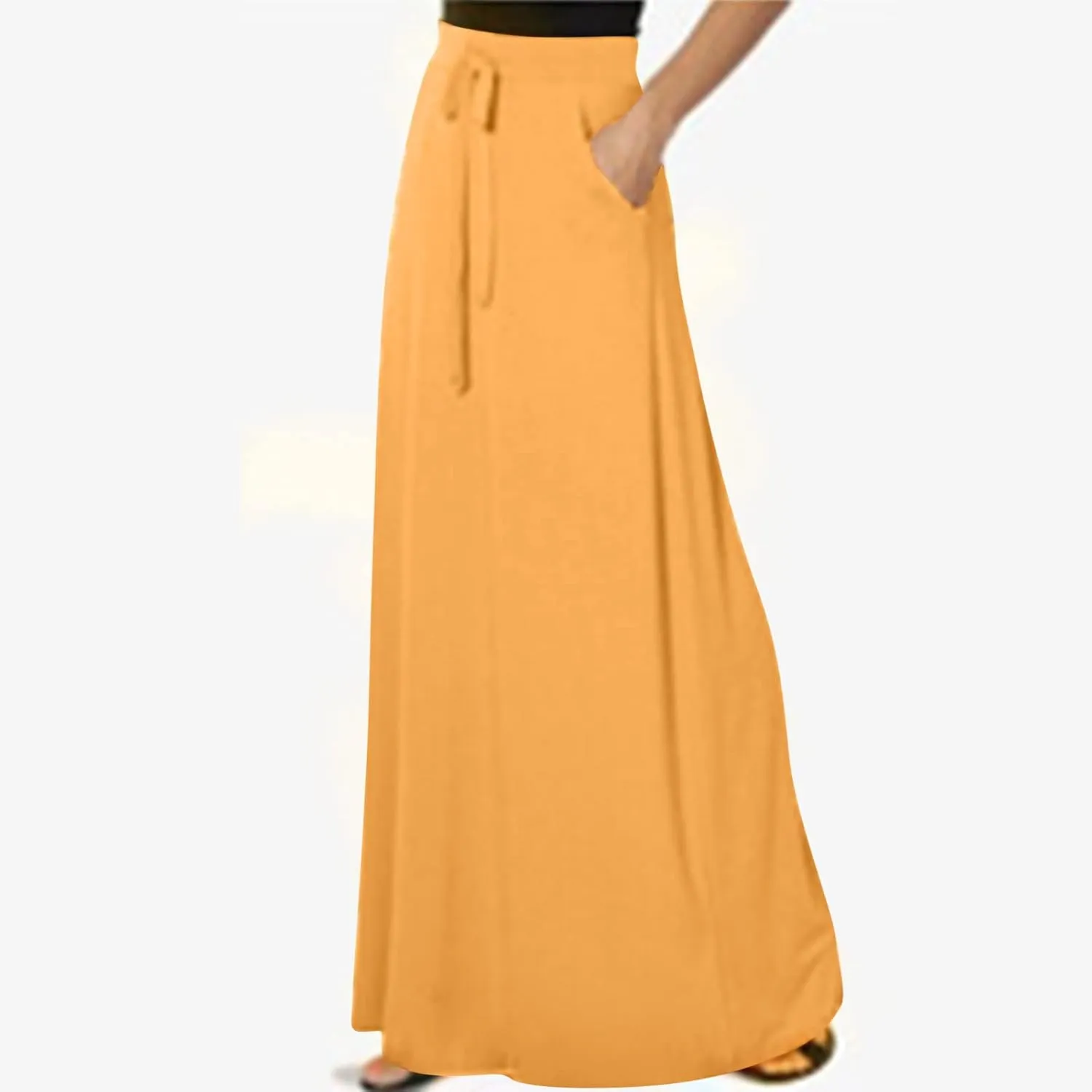 Women's Casual Maxi Skirts A Line Summer Skirts Drawstring Waist Boho Beach Skirt Boho Flowy Long Skirts Resort Wear