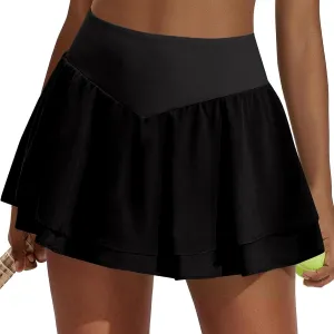 Women's Casual Mini Stretch Waist Solid Flared Plain Pleated Skater Skirt 2025, XS-2XL