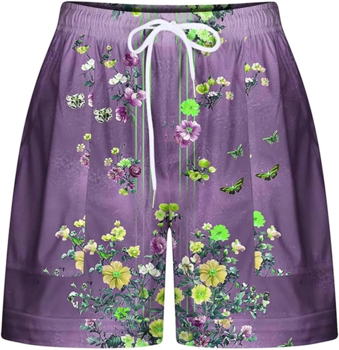 Womens Casual Shorts Fashion Floral Printed Drawstring Elastic Waisted Thin Style Short Summer Loose Comfy Crop Pant